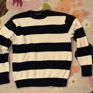 Brandy Melville Black and Cream Striped Crewneck Sweater